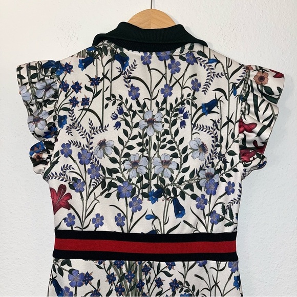 GUCCI dress floral white red green blue multicolor size XS mini ruffle zip EUC - Picture 12 of 16
